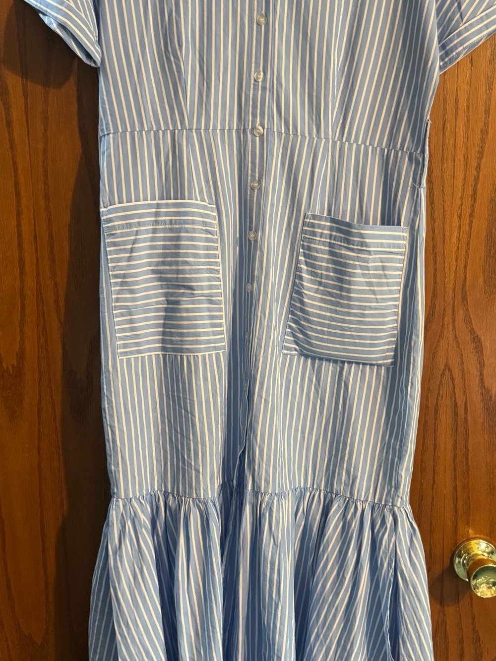 SHEIN Light Blue and White Striped Maxi Dress with Front Pockets